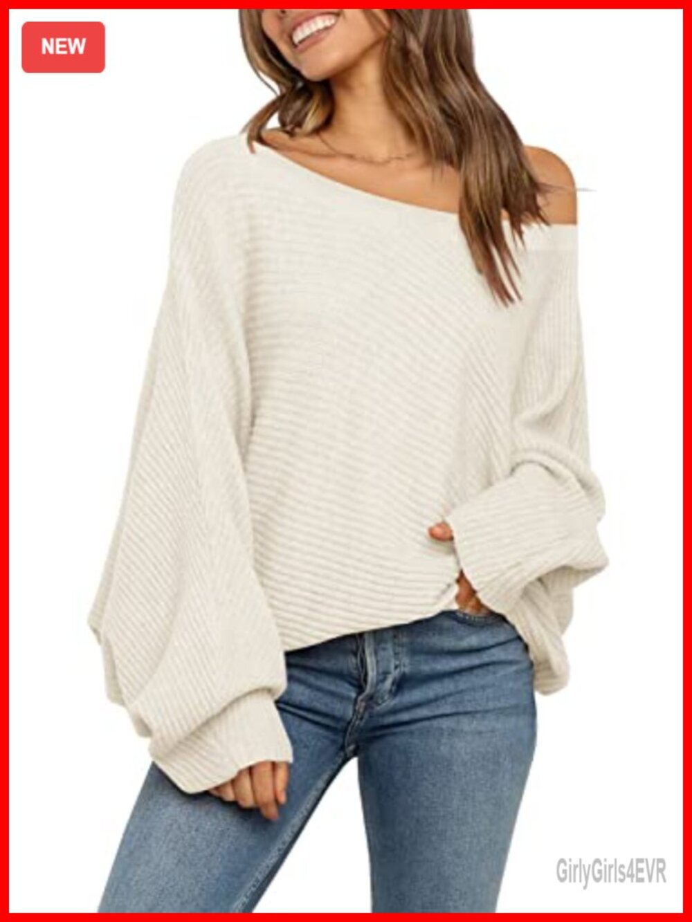 Women Oversized Off Shoulder Slouchy Knit Sweater Pullover